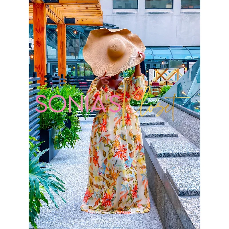 FLORAL SHOWER MAXI DRESS Comfortable Bohemian Maxi Dress