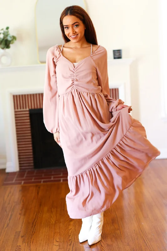 Off Mauve Woven Maxi Dress Trendy Button Front Maxi Dress