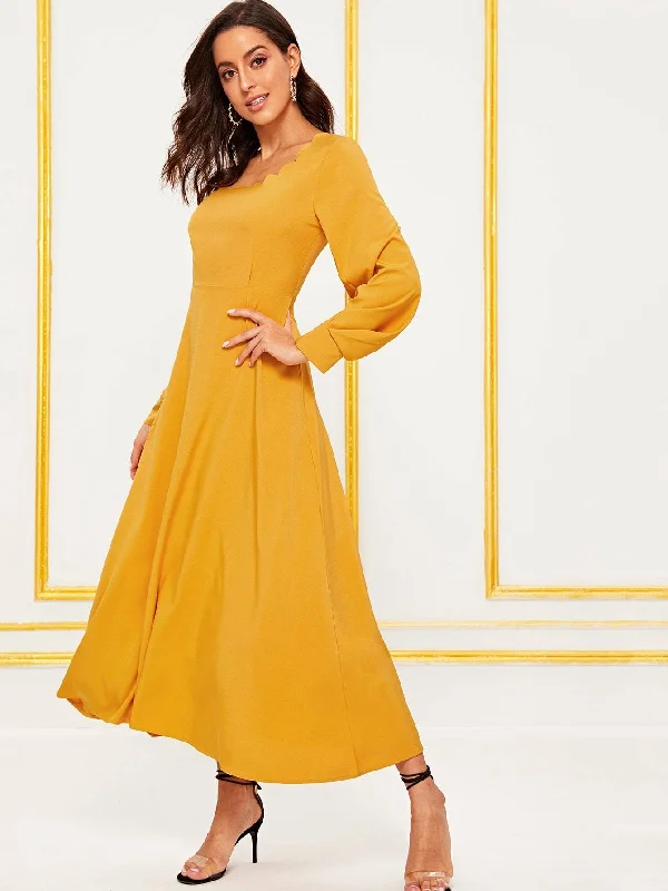 Scallop Scoop Neck Maxi Dress Elegant Boho Maxi Dress