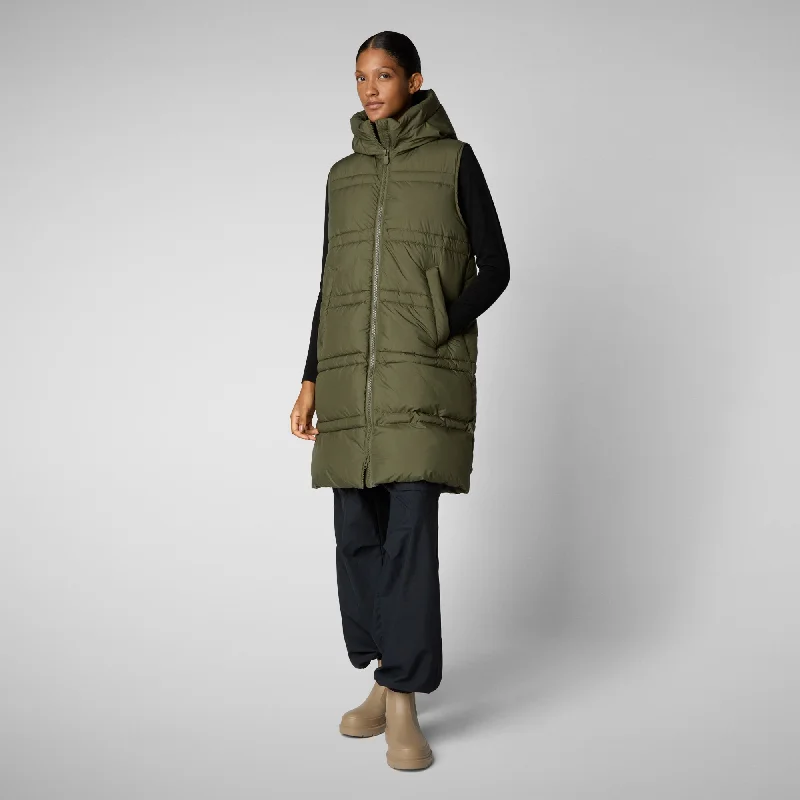 Women's hooded vest Judee in sherwood green Hoodie with Rolled Sleeves Casual Relaxed